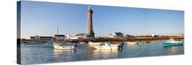 Boats in the Sea with a Lighthouse in the Background, Phare D'Eckmuhl, Penmarc'H, Finistere-null-Stretched Canvas