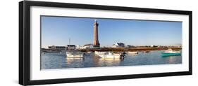 Boats in the Sea with a Lighthouse in the Background, Phare D'Eckmuhl, Penmarc'H, Finistere-null-Framed Photographic Print