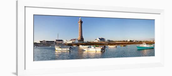 Boats in the Sea with a Lighthouse in the Background, Phare D'Eckmuhl, Penmarc'H, Finistere-null-Framed Photographic Print