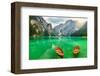Boats Lake Dolomite Alps Italy-null-Framed Art Print