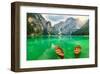 Boats Lake Dolomite Alps Italy-null-Framed Art Print