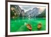 Boats Lake Dolomite Alps Italy-null-Framed Art Print