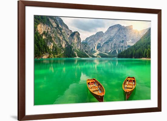 Boats Lake Dolomite Alps Italy-null-Framed Art Print