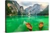 Boats Lake Dolomite Alps Italy-null-Stretched Canvas