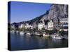 Boats Line the Waterfront on the River Meuse in the Old Town of Dinant in the Ardennes, Belgium-Hans Peter Merten-Stretched Canvas