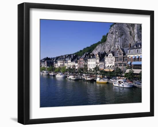 Boats Line the Waterfront on the River Meuse in the Old Town of Dinant in the Ardennes, Belgium-Hans Peter Merten-Framed Photographic Print