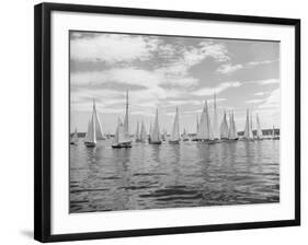 Boats Lined up for a Race on Lake Washington-Ray Krantz-Framed Photographic Print