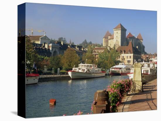 Boats Moored Along the River in the Town of Annecy, Haute Savoie, Rhone Alpes, France, Europe-Miller John-Stretched Canvas