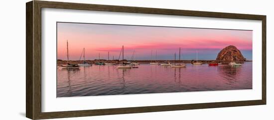 Boats moored at a harbor, Morro Bay Harbour, Morro Bay, California, USA-null-Framed Photographic Print