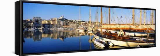 Boats Moored at a Harbor, Vieux Port, Marseille, Provence-Alpes-Cote D'Azur, France-null-Framed Stretched Canvas