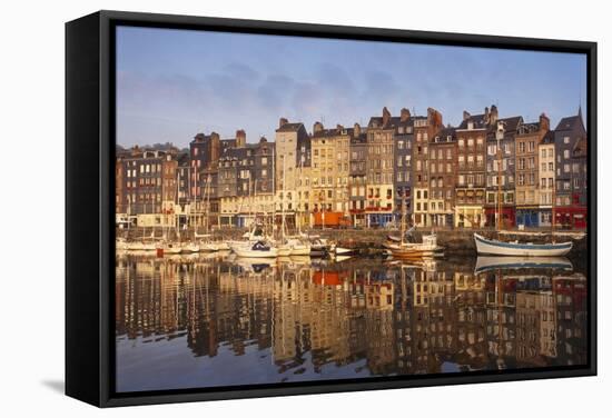 Boats Moored at the Old Dock, Honfleur, Normandy, France-Guy Thouvenin-Framed Stretched Canvas