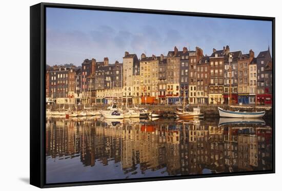 Boats Moored at the Old Dock, Honfleur, Normandy, France-Guy Thouvenin-Framed Stretched Canvas