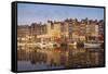 Boats Moored at the Old Dock, Honfleur, Normandy, France-Guy Thouvenin-Framed Stretched Canvas