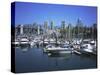 Boats Moored in False Creek by Granville Island with Downtown Vancouver Beyond, Canada-Pearl Bucknell-Stretched Canvas