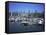 Boats Moored in False Creek by Granville Island with Downtown Vancouver Beyond, Canada-Pearl Bucknell-Framed Stretched Canvas