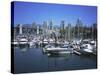 Boats Moored in False Creek by Granville Island with Downtown Vancouver Beyond, Canada-Pearl Bucknell-Stretched Canvas