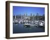 Boats Moored in False Creek by Granville Island with Downtown Vancouver Beyond, Canada-Pearl Bucknell-Framed Photographic Print