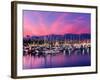 Boats Moored in Harbor at Sunset, Santa Barbara Harbor, Santa Barbara County, California, USA-null-Framed Photographic Print