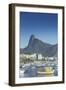 Boats Moored in Harbour with Christ the Redeemer Statue in Background, Urca, Rio de Janeiro, Brazil-Ian Trower-Framed Photographic Print