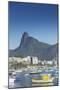 Boats Moored in Harbour with Christ the Redeemer Statue in Background, Urca, Rio de Janeiro, Brazil-Ian Trower-Mounted Photographic Print