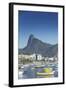 Boats Moored in Harbour with Christ the Redeemer Statue in Background, Urca, Rio de Janeiro, Brazil-Ian Trower-Framed Photographic Print