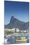 Boats Moored in Harbour with Christ the Redeemer Statue in Background, Urca, Rio de Janeiro, Brazil-Ian Trower-Mounted Photographic Print
