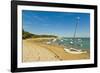 Boats moored in the entrance to Fier d Ars by the beach at La Patache, Les Portes-en-Re, Ile de Re,-Robert Francis-Framed Photographic Print