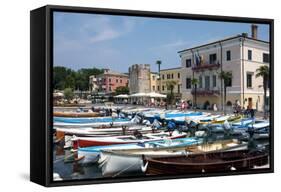 Boats Moored in the Harbour at Bardolino, Lake Garda, Italian Lakes, Lombardy, Italy, Europe-James Emmerson-Framed Stretched Canvas