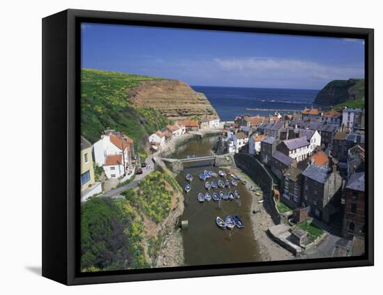 Boats Moored in the Protected Harbour of Staithes, Yorkshire, England, United Kingdom, Europe-Rainford Roy-Framed Stretched Canvas