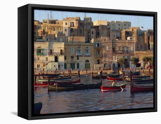 Boats Moored in Valletta Harbour at Dusk, Malta, Mediterranean, Europe-Woolfitt Adam-Framed Stretched Canvas