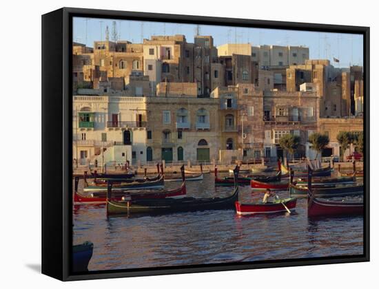 Boats Moored in Valletta Harbour at Dusk, Malta, Mediterranean, Europe-Woolfitt Adam-Framed Stretched Canvas