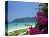 Boats Moored off Beach of Phi Phi Don Island, off Phuket, Thailand-Ruth Tomlinson-Stretched Canvas