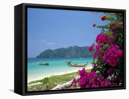 Boats Moored off Beach of Phi Phi Don Island, off Phuket, Thailand-Ruth Tomlinson-Framed Stretched Canvas