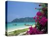 Boats Moored off Beach of Phi Phi Don Island, off Phuket, Thailand-Ruth Tomlinson-Stretched Canvas