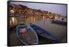 Boats moored on the Thu Bon River opposite Bach Dang Street in the old town of Hoi An, Vietnam-Paul Dymond-Framed Stretched Canvas