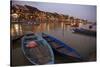 Boats moored on the Thu Bon River opposite Bach Dang Street in the old town of Hoi An, Vietnam-Paul Dymond-Stretched Canvas