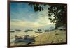 Boats off the town beach at sunset with Manadotua Island beyond, Bunaken, North Sulawesi-Robert Francis-Framed Photographic Print