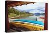 Boats on a Dock, Maligne Lake, Canada-George Oze-Stretched Canvas