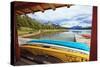 Boats on a Dock, Maligne Lake, Canada-George Oze-Stretched Canvas