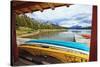 Boats on a Dock, Maligne Lake, Canada-George Oze-Stretched Canvas