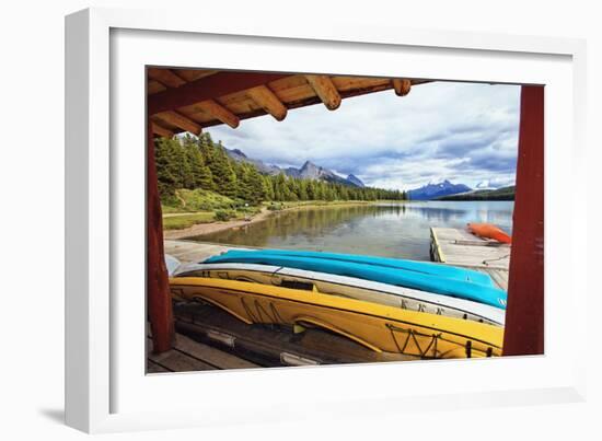 Boats on a Dock, Maligne Lake, Canada-George Oze-Framed Photographic Print