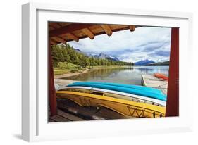 Boats on a Dock, Maligne Lake, Canada-George Oze-Framed Photographic Print