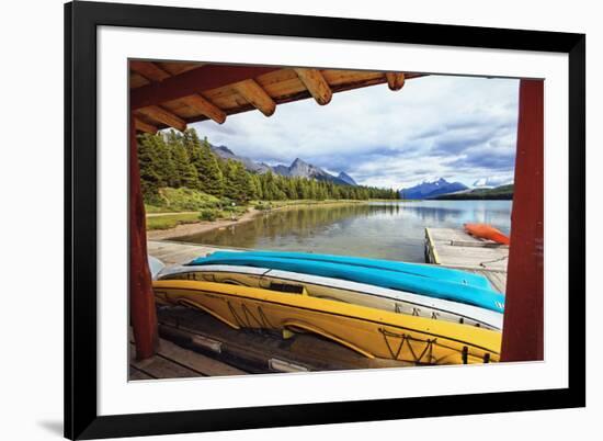 Boats on a Dock, Maligne Lake, Canada-George Oze-Framed Photographic Print