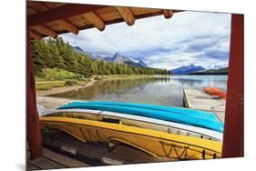 Boats on a Dock, Maligne Lake, Canada-George Oze-Mounted Photographic Print