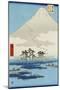 Boats on a Lake with Mount Fuji in the Background, Japanese Wood-Cut Print-Lantern Press-Mounted Art Print