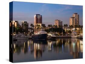 Boats on a Marina at Dusk, Shoreline Village, Long Beach, Los Angeles County, California, USA-null-Stretched Canvas