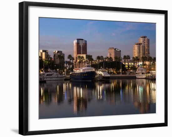 Boats on a Marina at Dusk, Shoreline Village, Long Beach, Los Angeles County, California, USA-null-Framed Premium Photographic Print