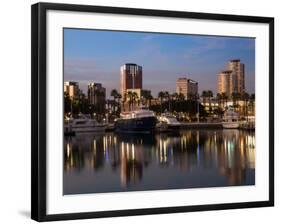 Boats on a Marina at Dusk, Shoreline Village, Long Beach, Los Angeles County, California, USA-null-Framed Photographic Print