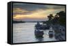 Boats on Ben Tre River at Sunset, Ben Tre, Mekong Delta, Vietnam, Indochina, Southeast Asia, Asia-Ian Trower-Framed Stretched Canvas