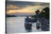 Boats on Ben Tre River at Sunset, Ben Tre, Mekong Delta, Vietnam, Indochina, Southeast Asia, Asia-Ian Trower-Stretched Canvas
